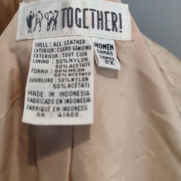 Vintage Together tan/cream western style leather fringe jacket size 2X - Picture 4 of 6